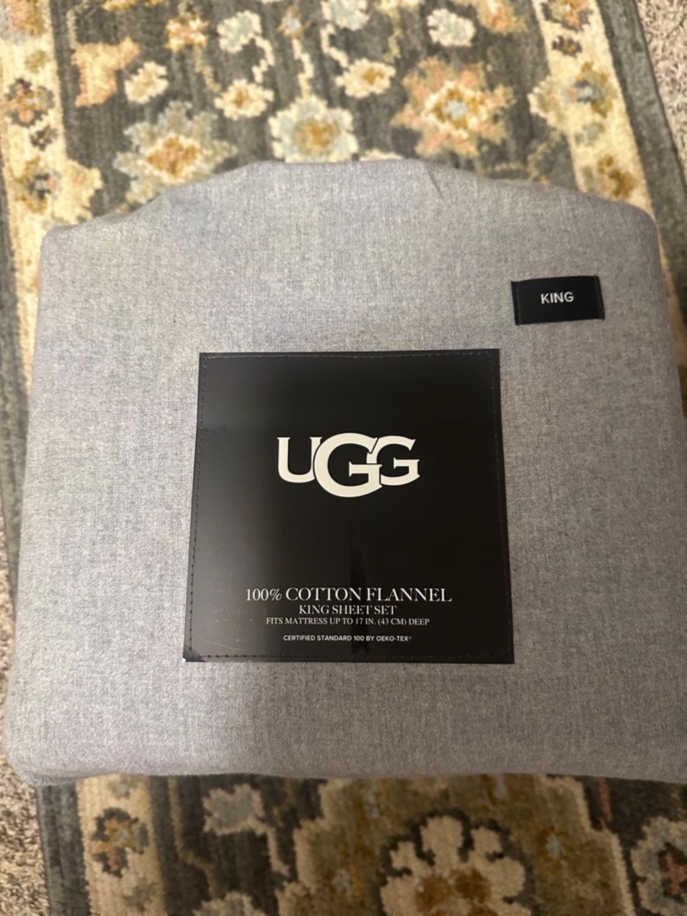 UGG King Cotton Flannel Sheet Set - Light Gray